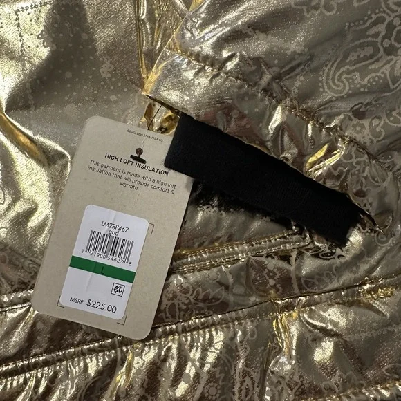 Levi's Puffer Jacket Men's L Gold Bandana Paisley Quilted Hooded X2814 $225 - Picture 10 of 14